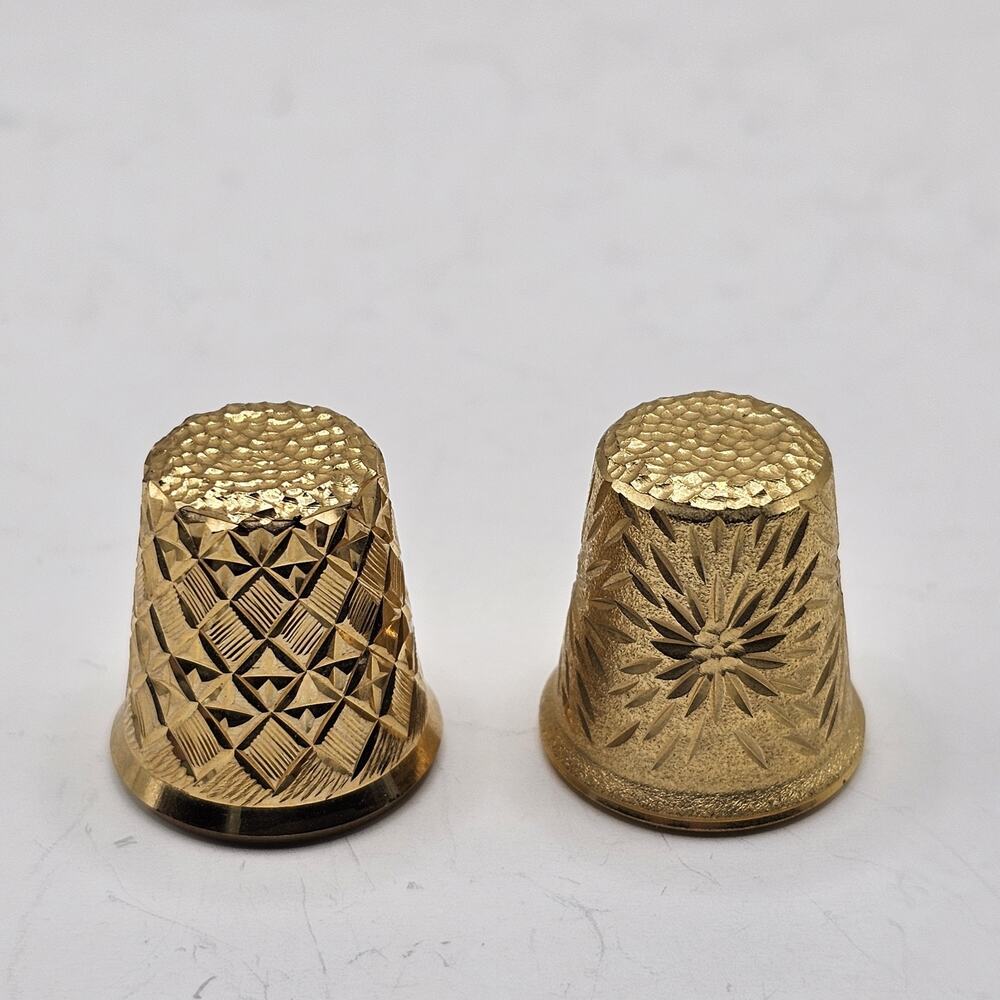 Vintage Set of 2 Felix Morel Thimbles Brass Diamond Stars Glint of Gold